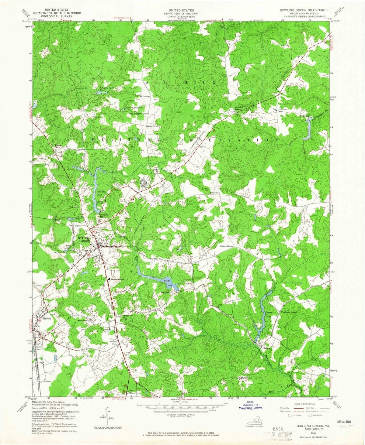 1949 Bowling Green, VA - Virginia - USGS Topographic Map