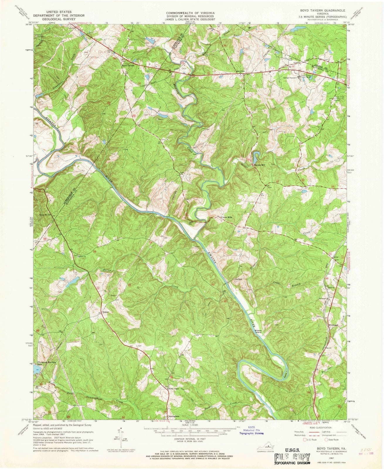 1967 Boyd Tavern, VA - Virginia - USGS Topographic Map