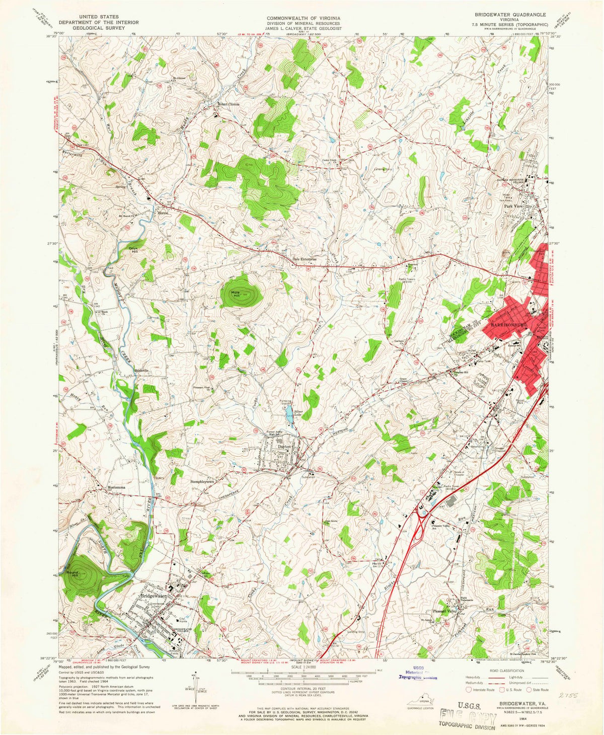 1964 Bridgewater, VA - Virginia - USGS Topographic Map