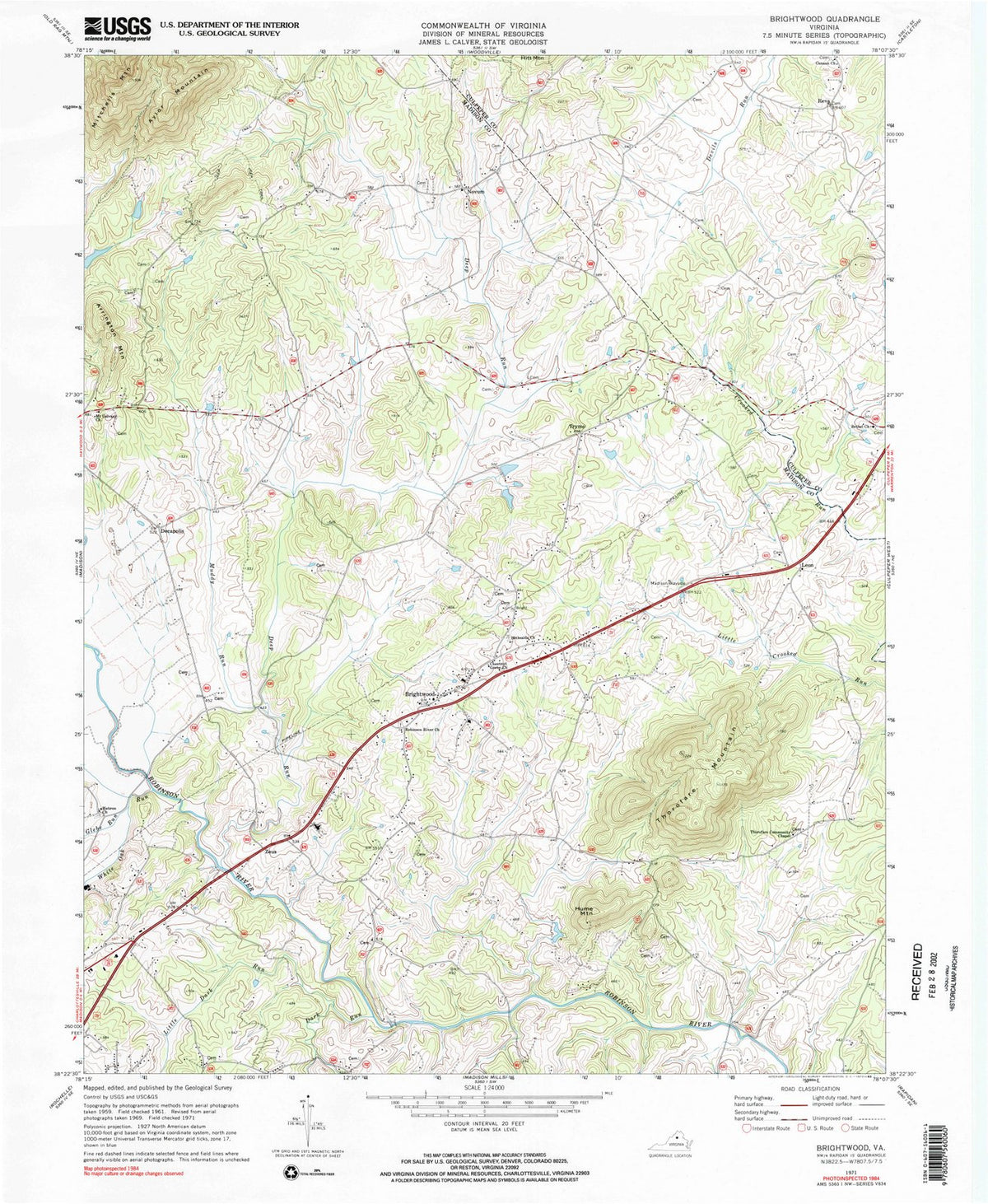 1971 Brightwood, VA - Virginia - USGS Topographic Map