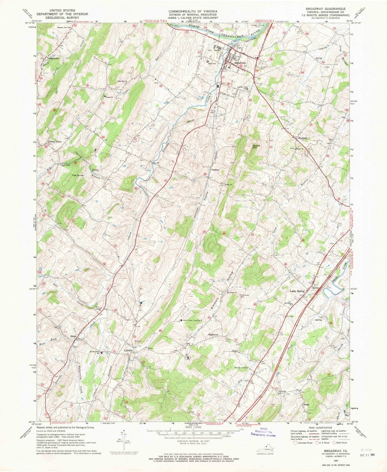 1967 Broadway, VA - Virginia - USGS Topographic Map