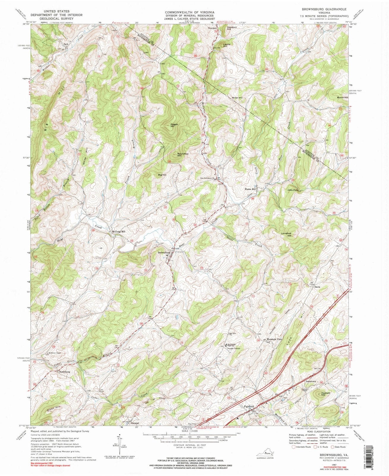 1967 Brownsburg, VA - Virginia - USGS Topographic Map