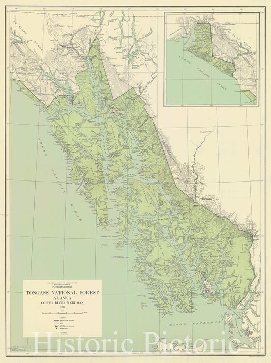 Historic Nautical Map - Tongass National Forest Alaska Copper River Meridian, 1929 NOAA Topographic Historic Nautical Map - Alaska (AK) - Vintage Wall Art