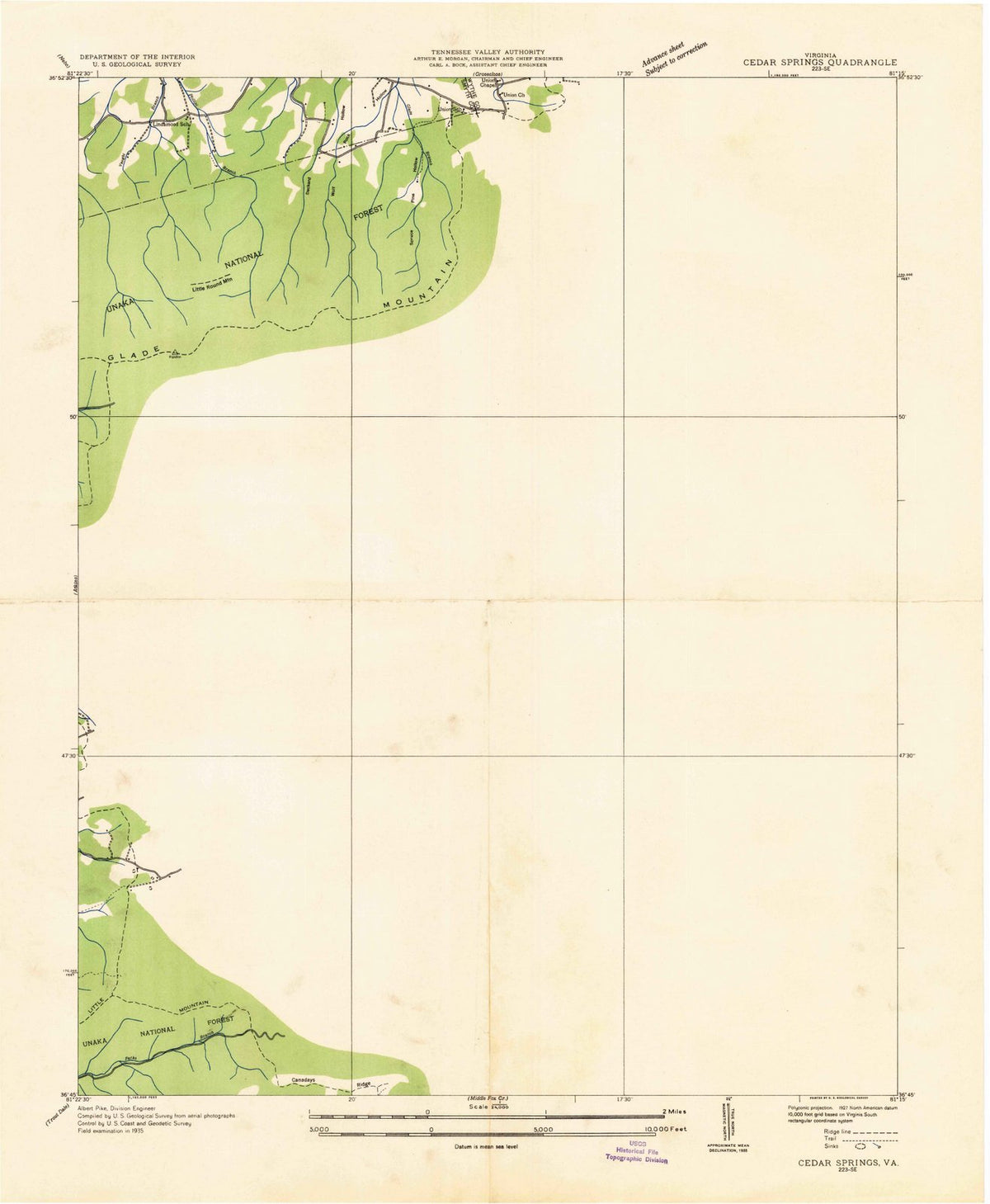 1935 Cedar Springs, VA - Virginia - USGS Topographic Map
