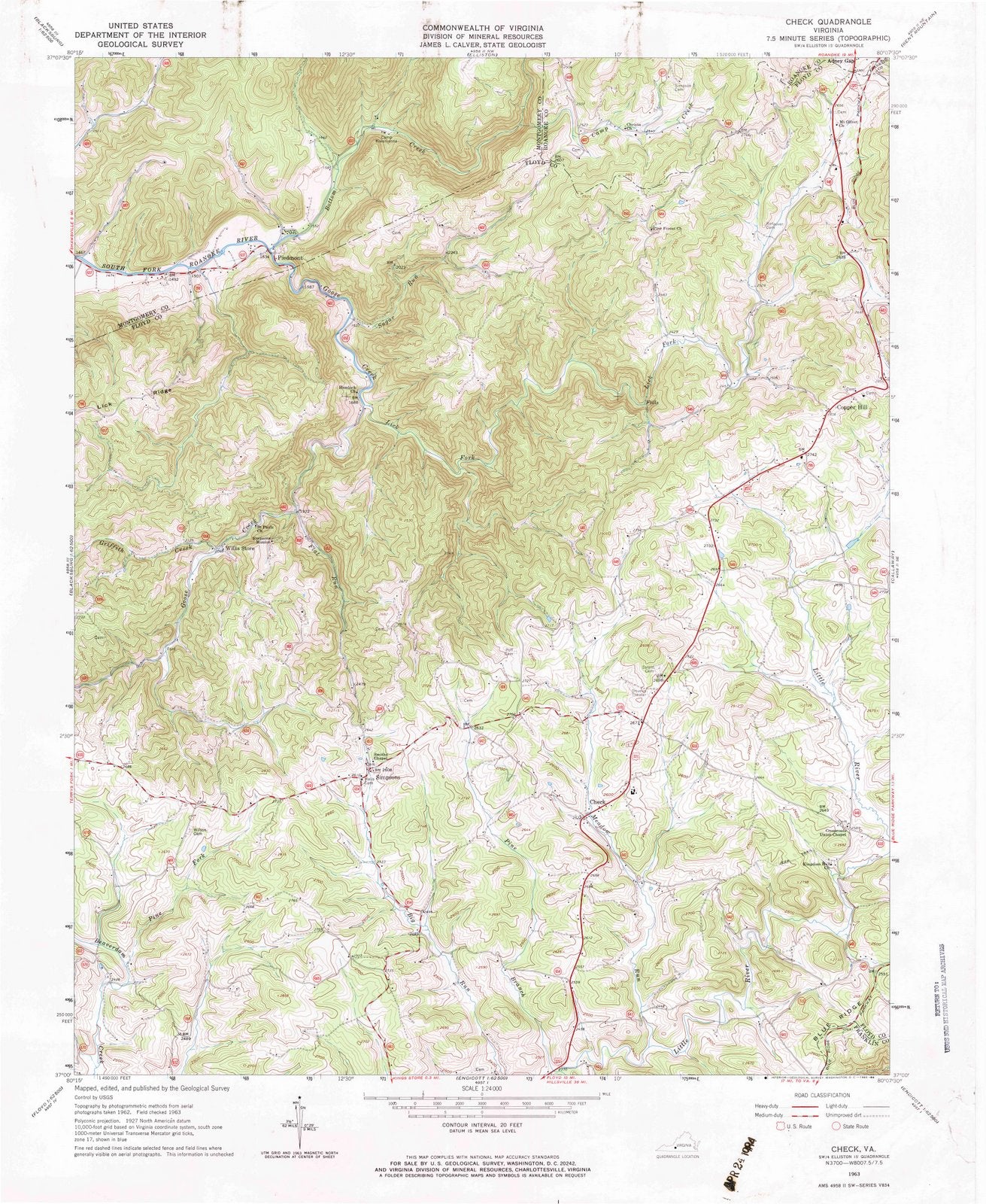 1963 Check, VA - Virginia - USGS Topographic Map