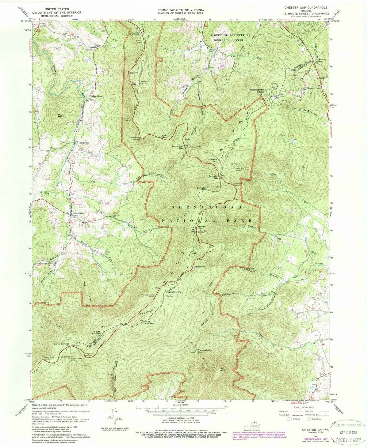 1967 Chester Gap, VA - Virginia - USGS Topographic Map