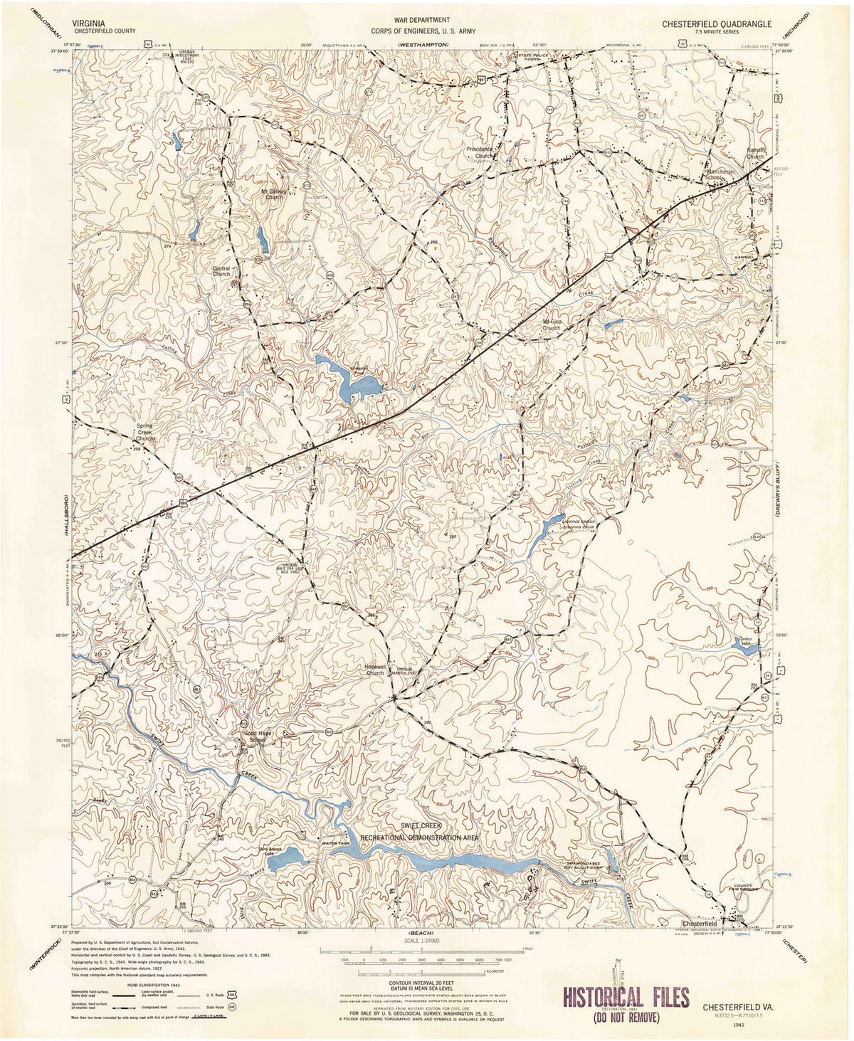 1943 Chesterfield, VA - Virginia - USGS Topographic Map