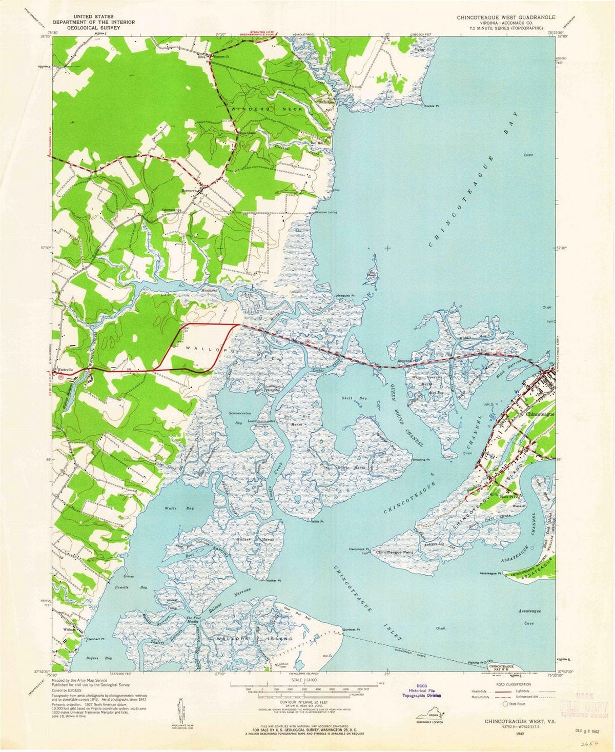 1943 Chincoteague West, VA - Virginia - USGS Topographic Map