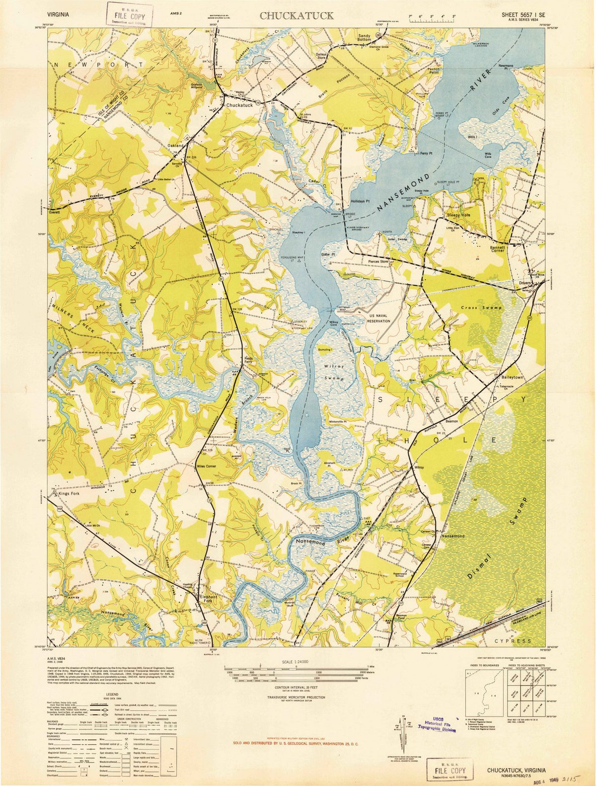 1949 Chuckatuck, VA - Virginia - USGS Topographic Map
