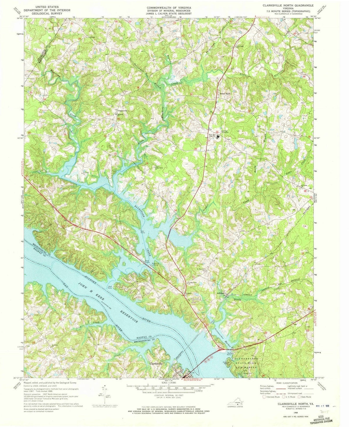 1968 Clarksville North, VA - Virginia - USGS Topographic Map