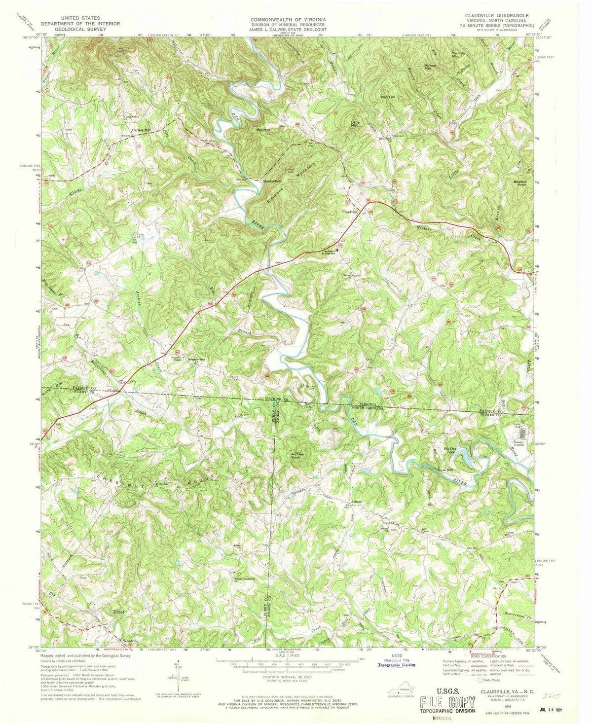 1968 Claudville, VA - Virginia - USGS Topographic Map