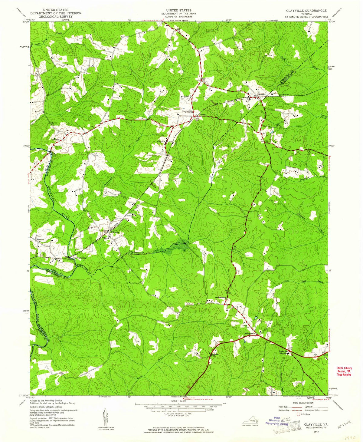 1943 Clayville, VA - Virginia - USGS Topographic Map