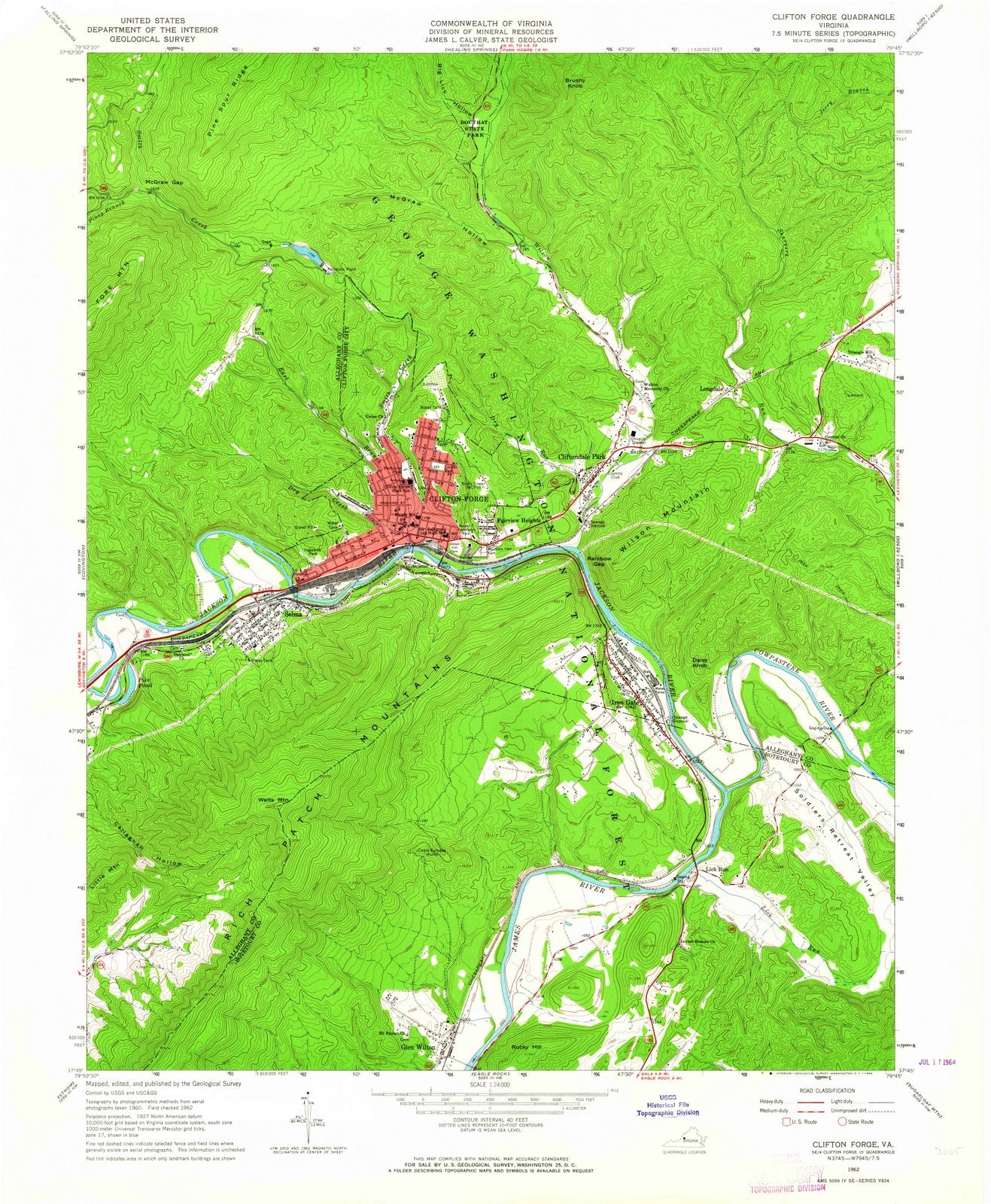 1962 Clifton Forge, VA - Virginia - USGS Topographic Map
