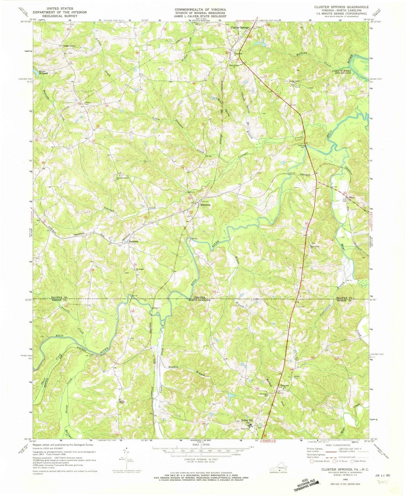 1968 Cluster Springs, VA - Virginia - USGS Topographic Map