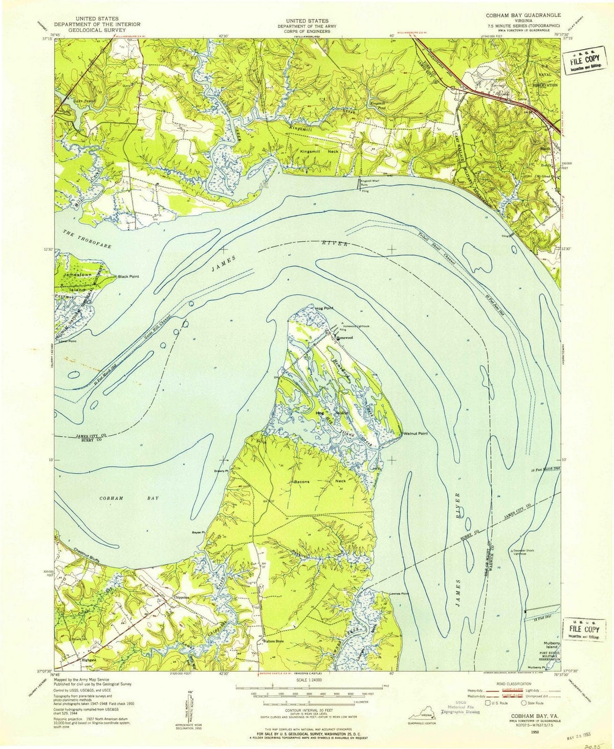 1950 Cobham Bay, VA - Virginia - USGS Topographic Map