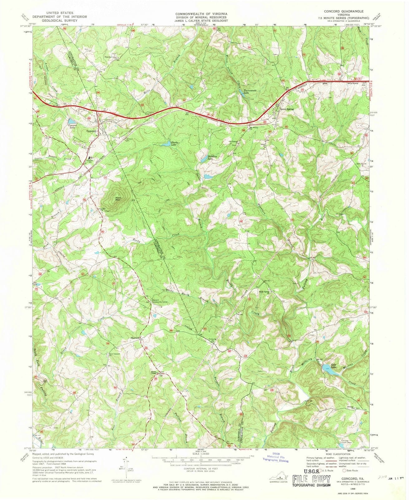 1968 Concord, VA - Virginia - USGS Topographic Map