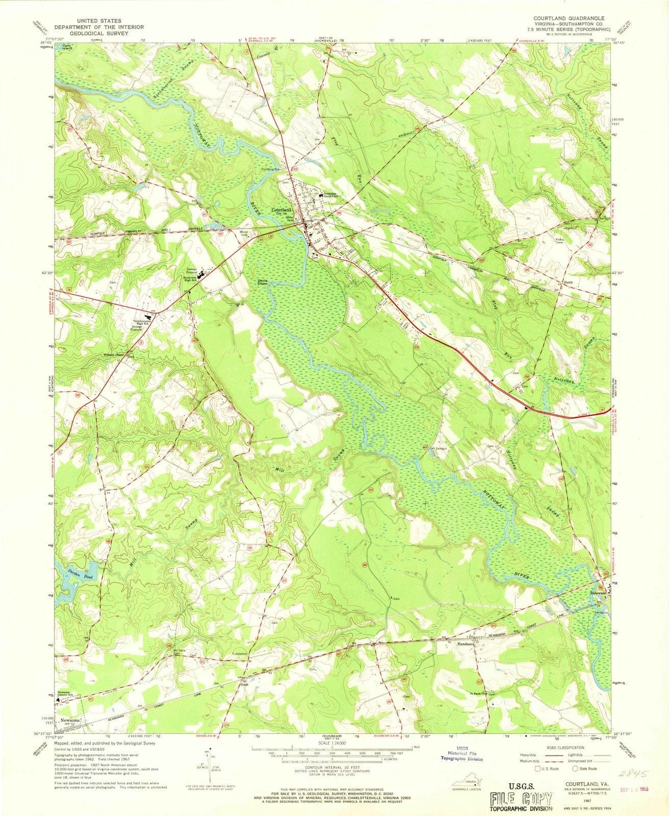 1967 Courtland, VA - Virginia - USGS Topographic Map