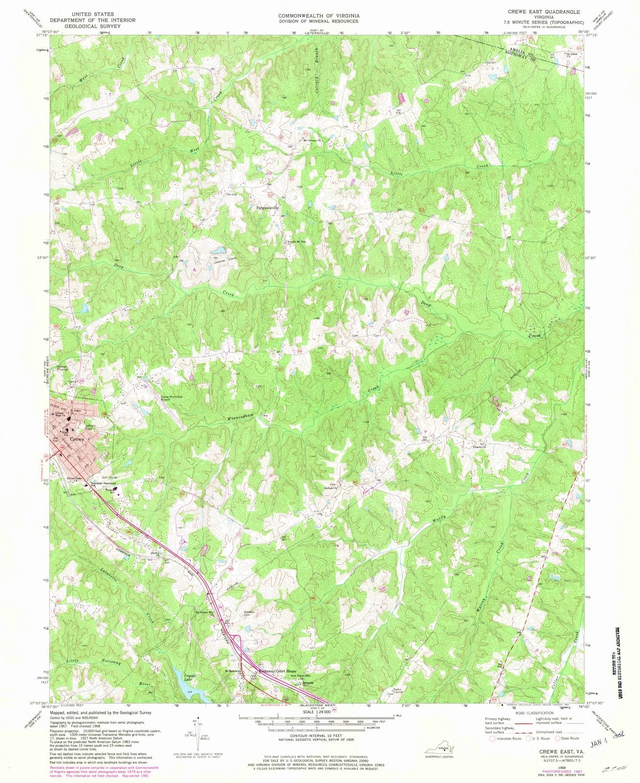 1968 Crewe East, VA - Virginia - USGS Topographic Map