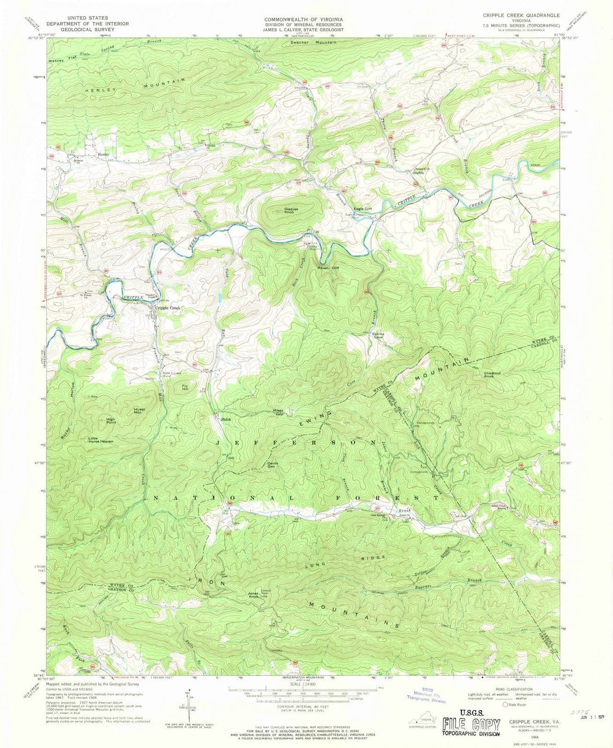1968 Cripple Creek, VA - Virginia - USGS Topographic Map