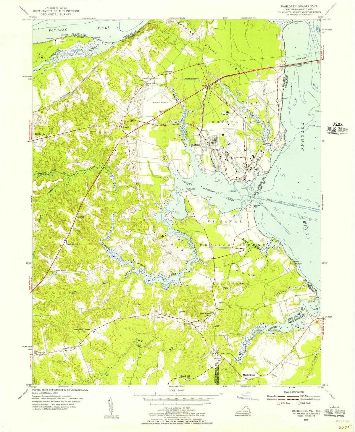 1955 Dahlgren, VA - Virginia - USGS Topographic Map