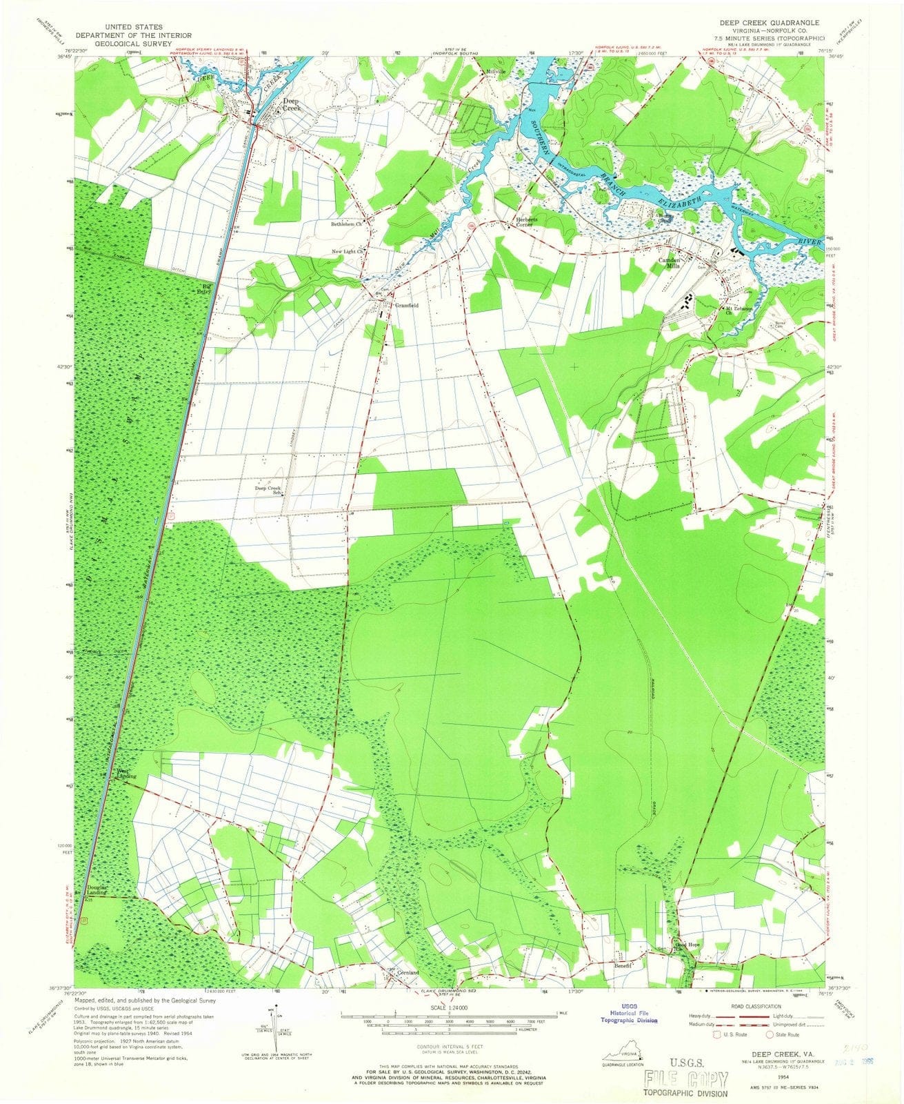 1954 Deep Creek, VA - Virginia - USGS Topographic Map