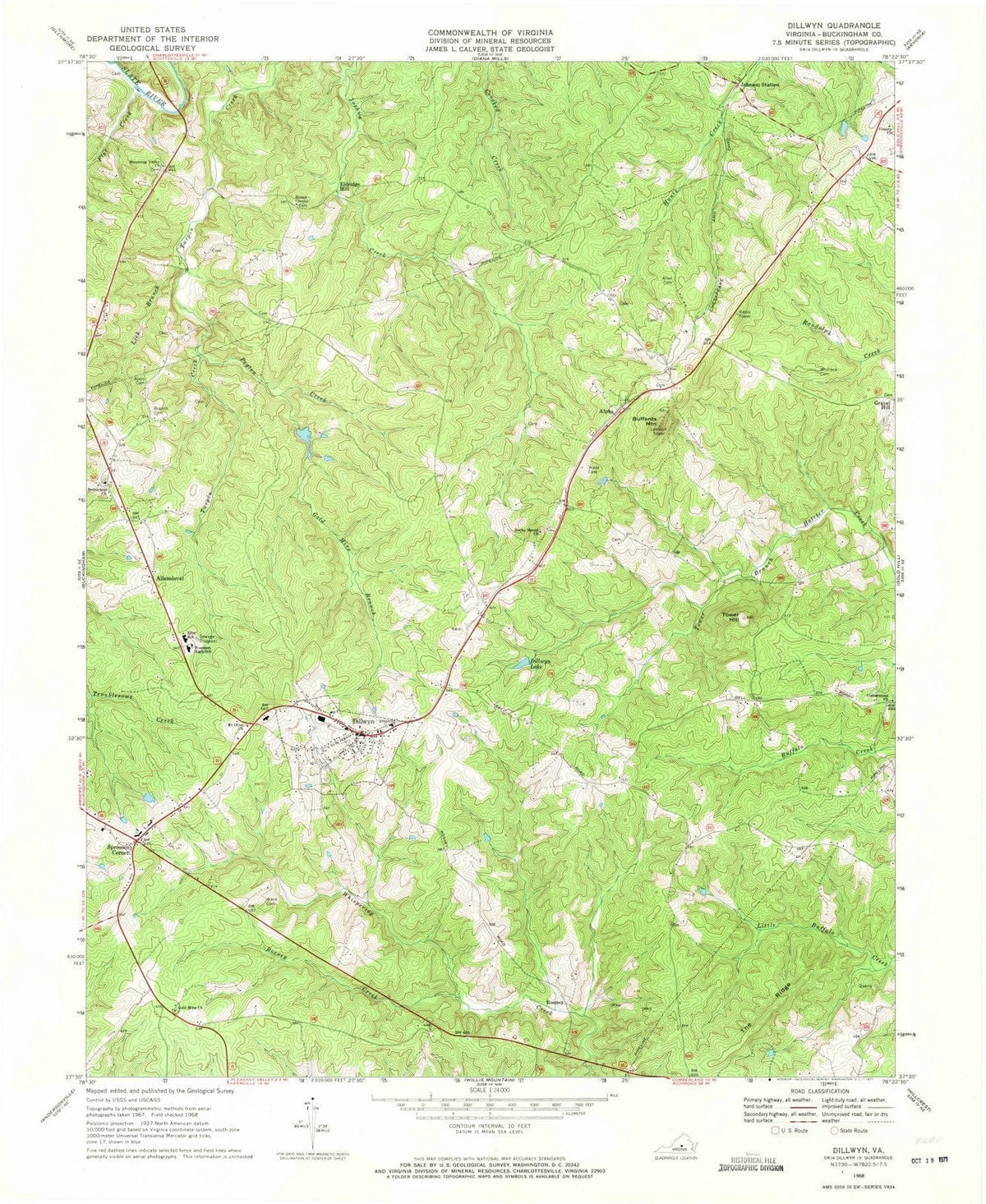 1968 Dillwyn, VA - Virginia - USGS Topographic Map