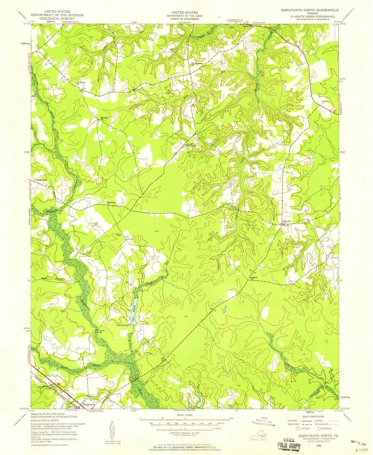 1956 Disputanta North, VA - Virginia - USGS Topographic Map