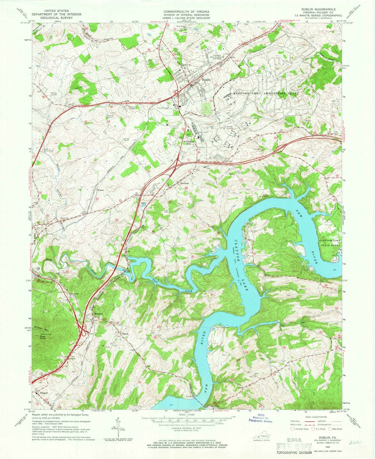 1965 Dublin, VA - Virginia - USGS Topographic Map