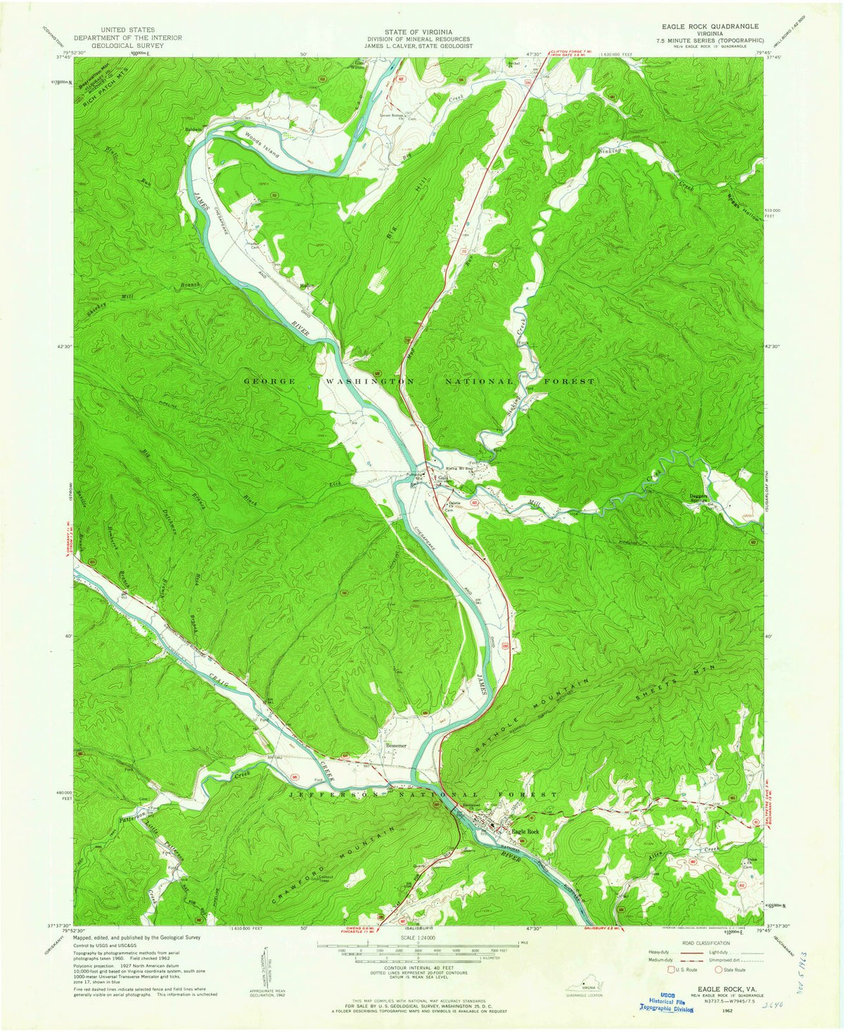 1962 Eagle Rock, VA - Virginia - USGS Topographic Map
