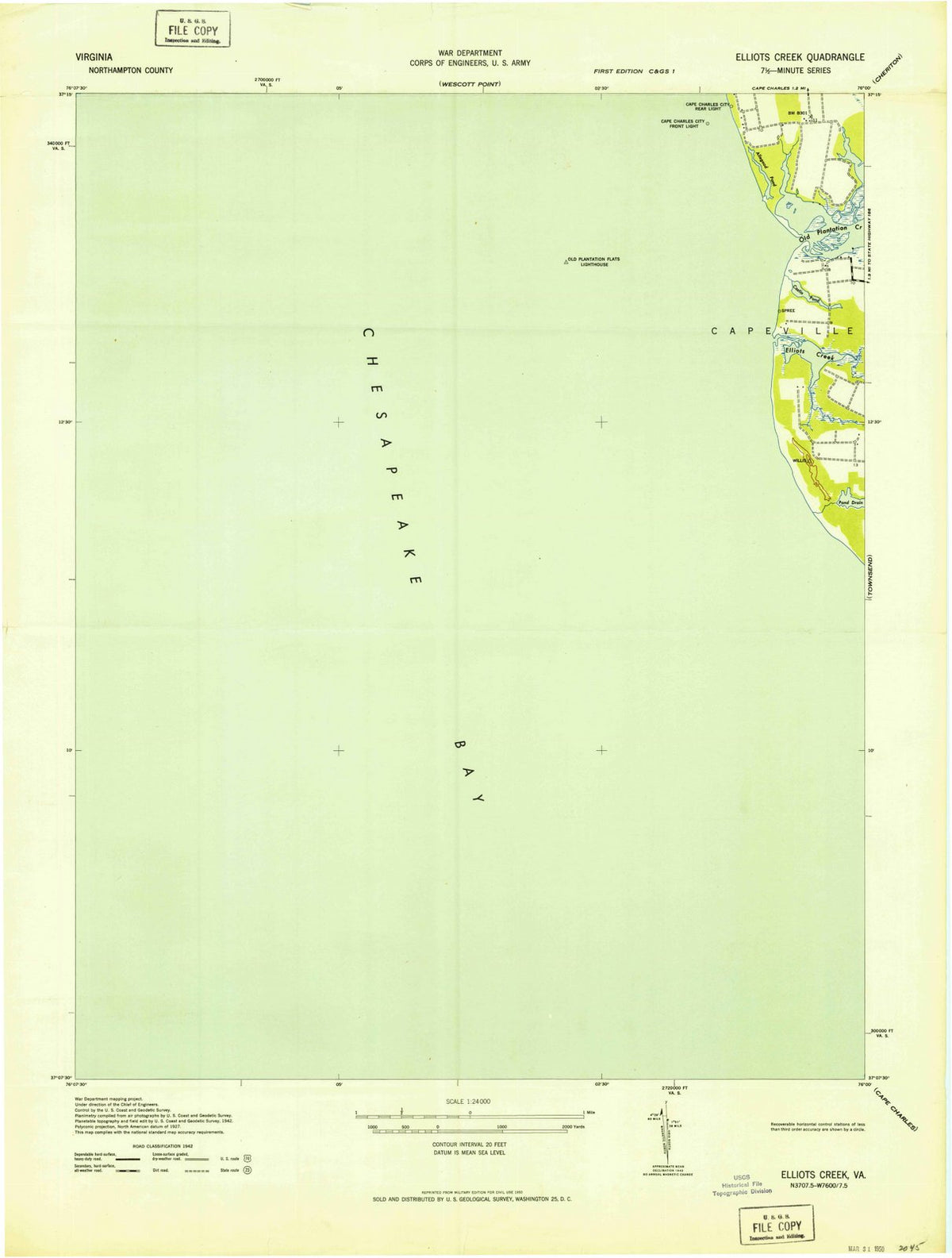 1943 Elliotts Creek, VA - Virginia - USGS Topographic Map
