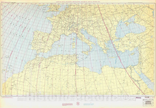 Historic Nautical Map - Mediterranean Sea, 1943 NOAA Magnetic Historic Nautical Map - Vintage Wall Art