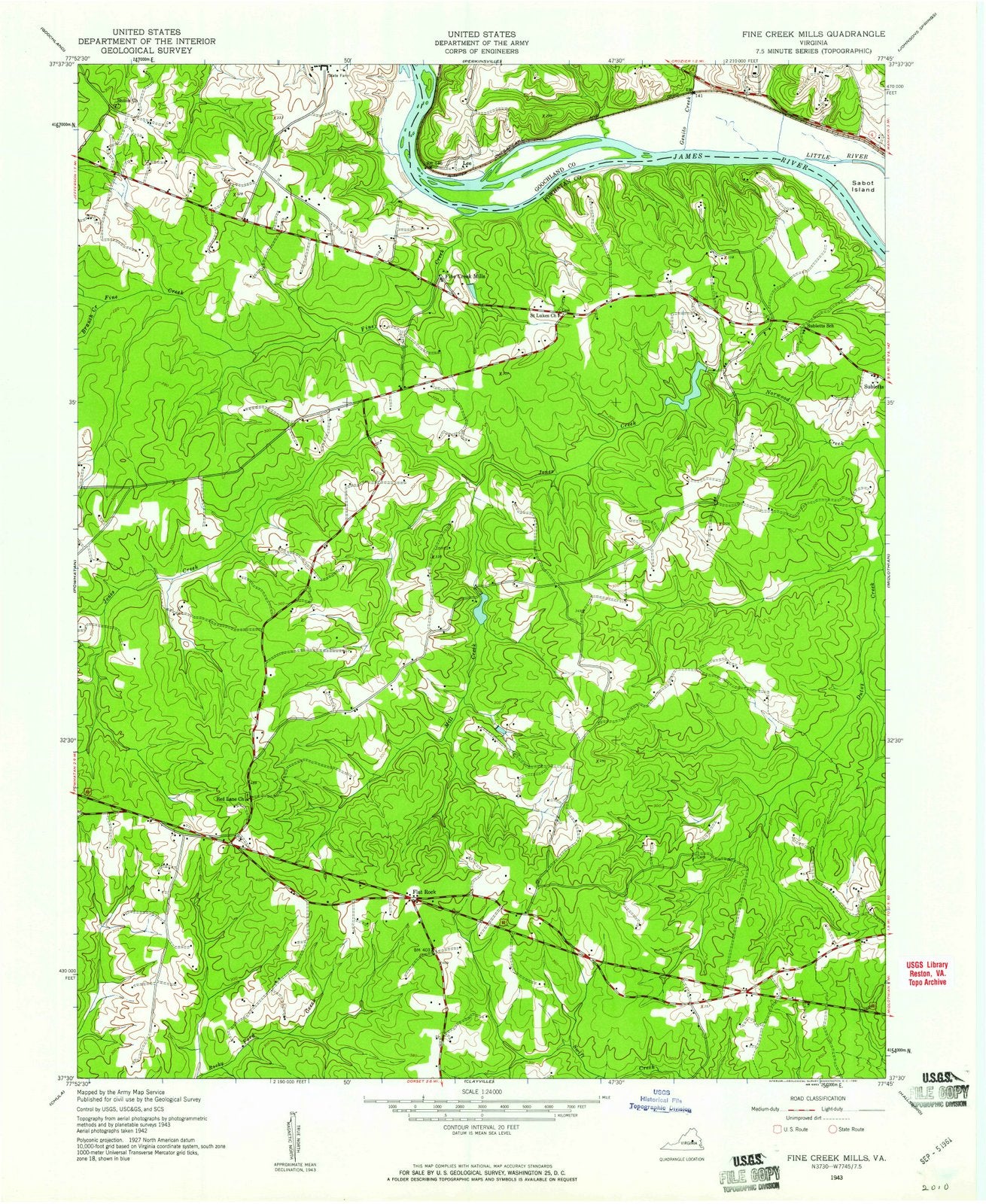 1943 Fine Creek Mills, VA - Virginia - USGS Topographic Map