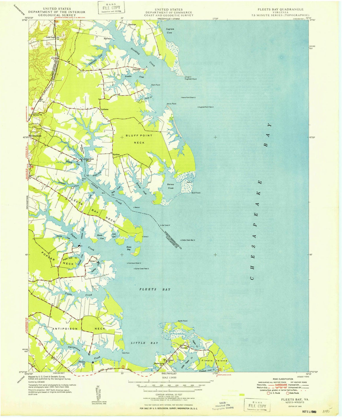 1949 Fleets Bay, VA - Virginia - USGS Topographic Map
