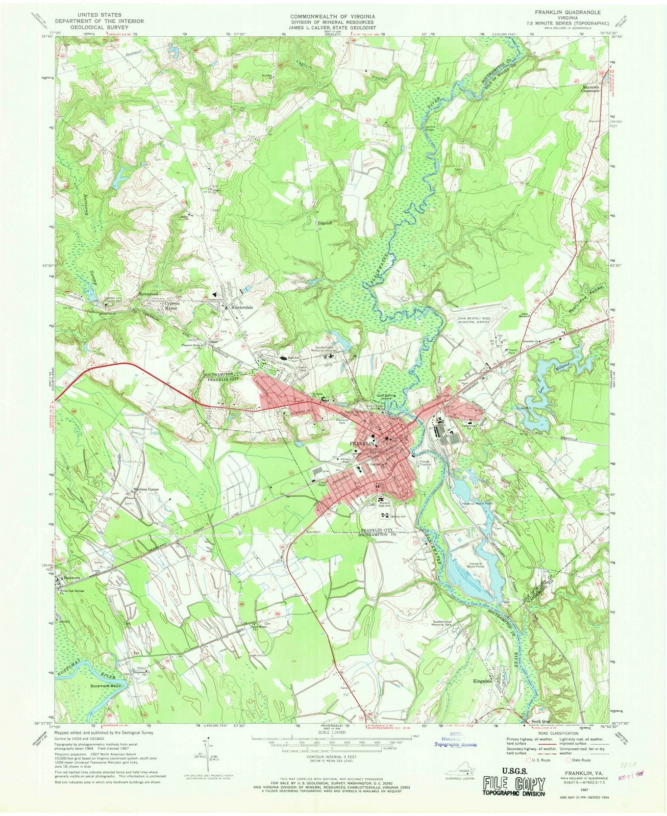 1967 Franklin, VA - Virginia - USGS Topographic Map