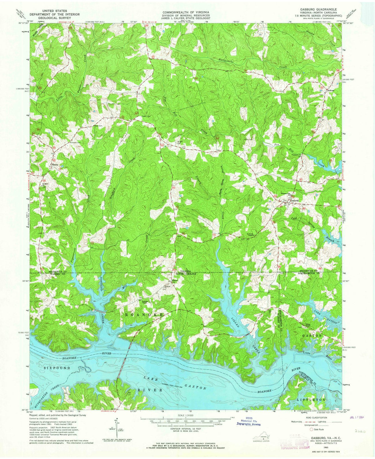 1963 Gasburg, VA - Virginia - USGS Topographic Map