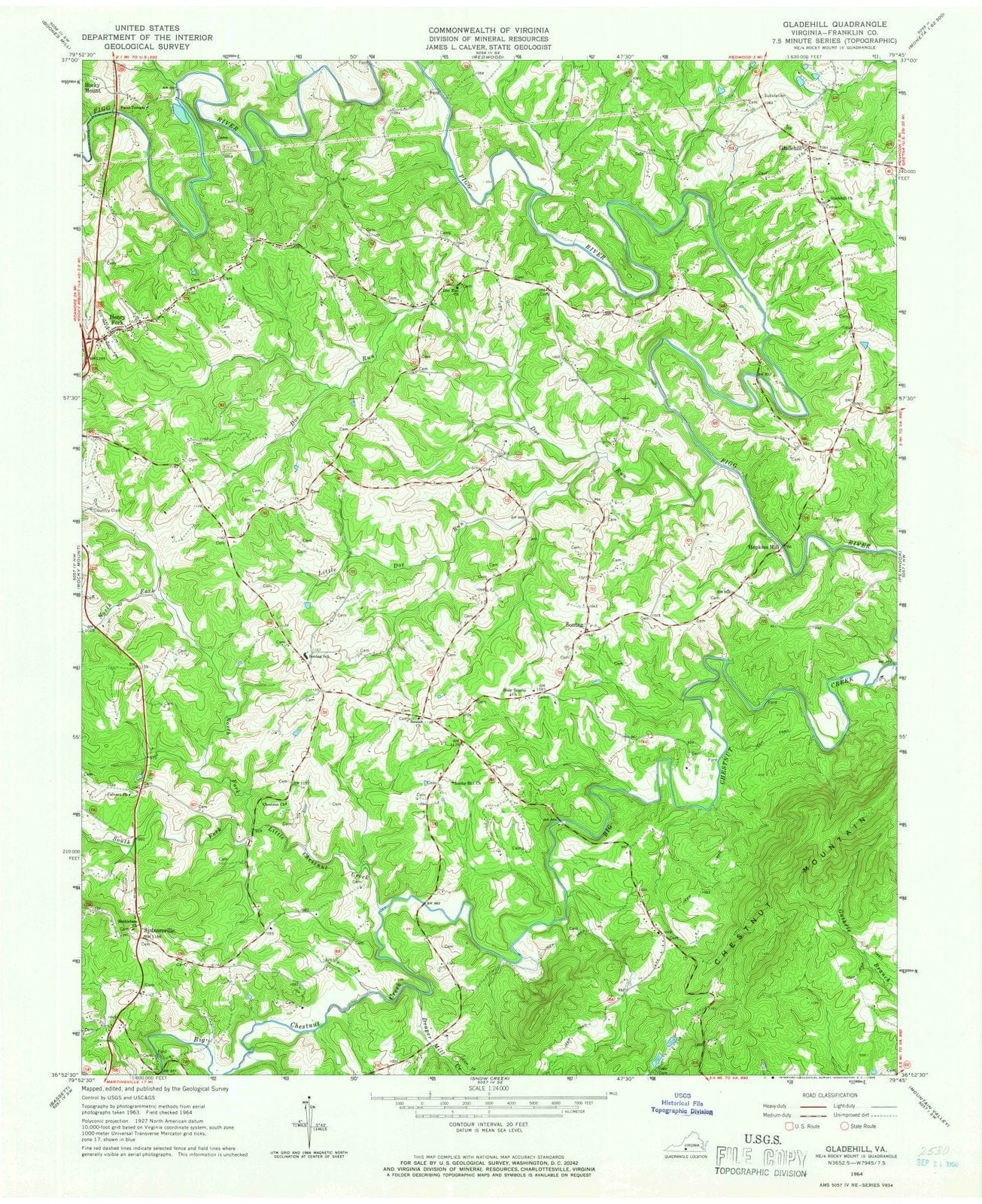 1964 Gladehill, VA - Virginia - USGS Topographic Map