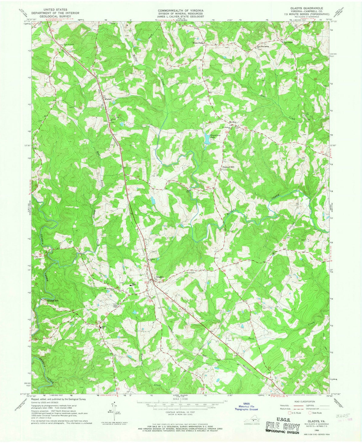1966 Gladys, VA - Virginia - USGS Topographic Map