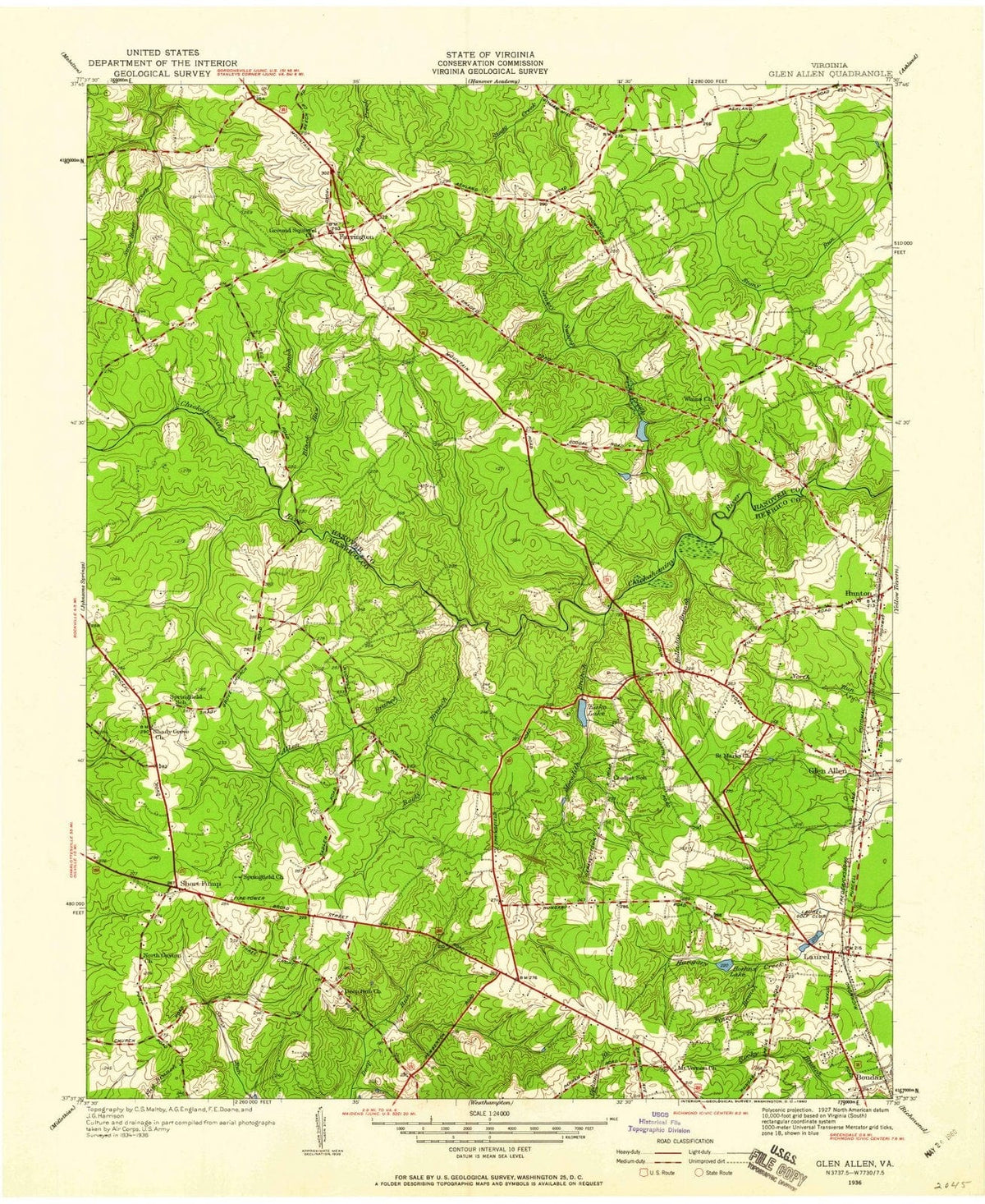 1936 Glen Allen, VA - Virginia - USGS Topographic Map
