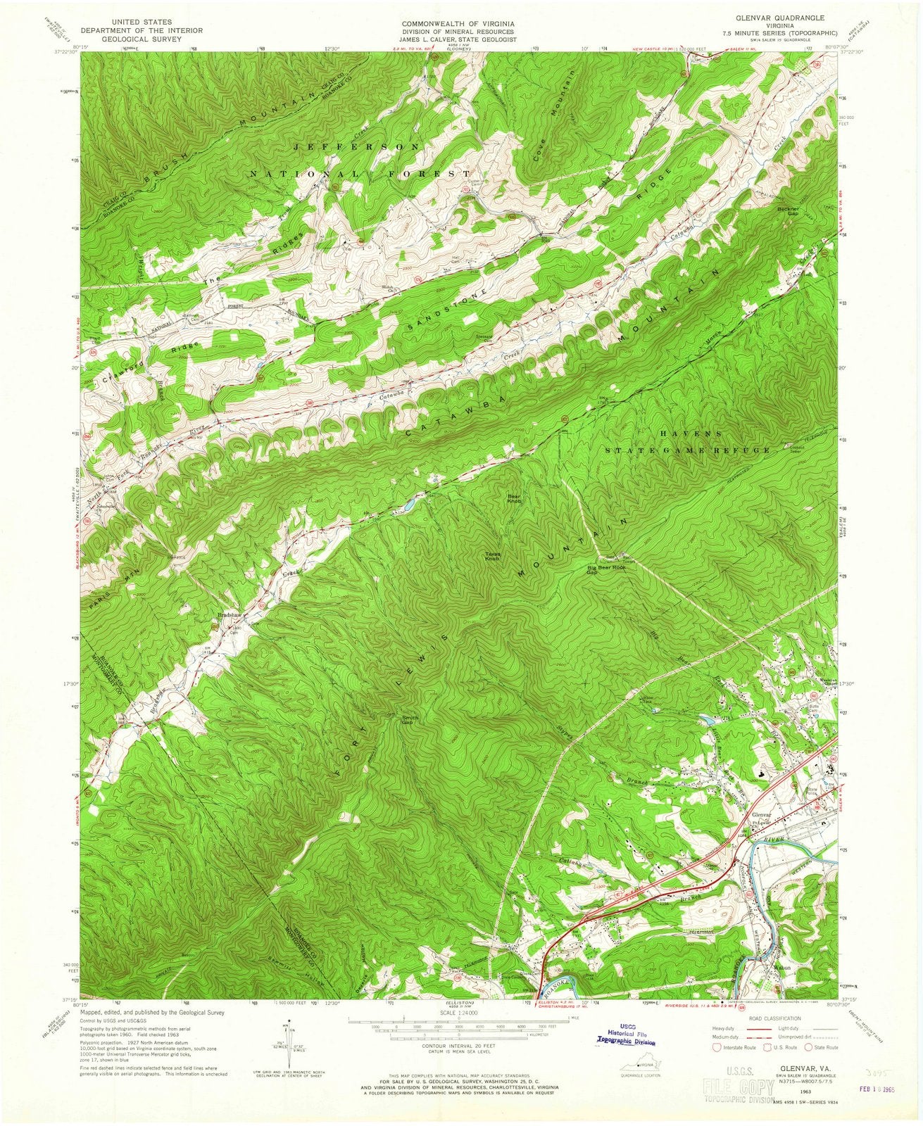 1963 Glenvar, VA - Virginia - USGS Topographic Map