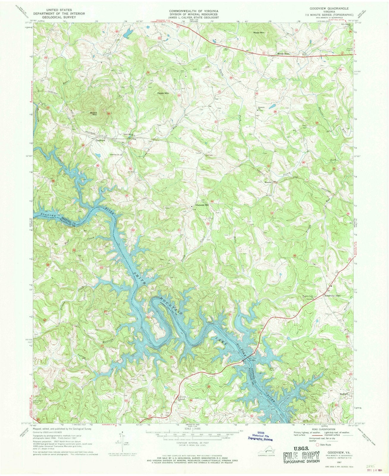 1967 Goodview, VA - Virginia - USGS Topographic Map