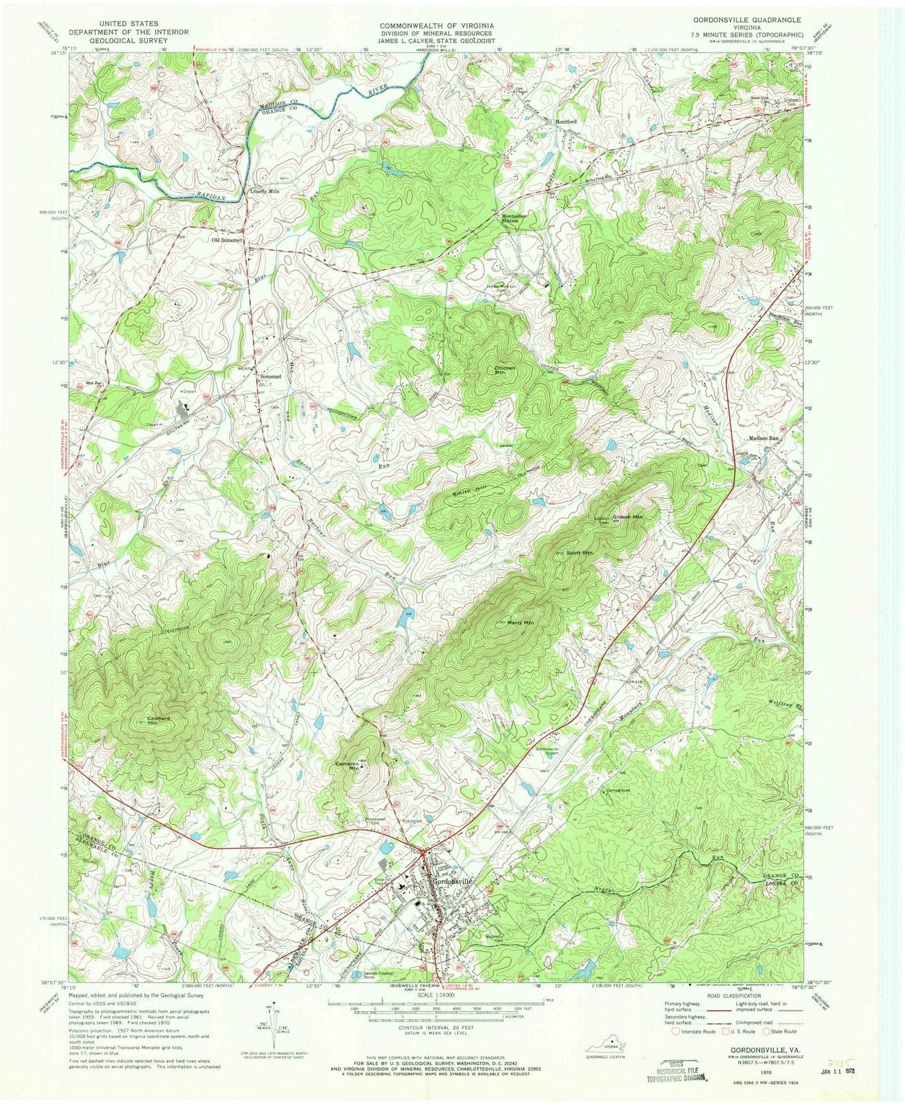 1970 Gordonsville, VA - Virginia - USGS Topographic Map