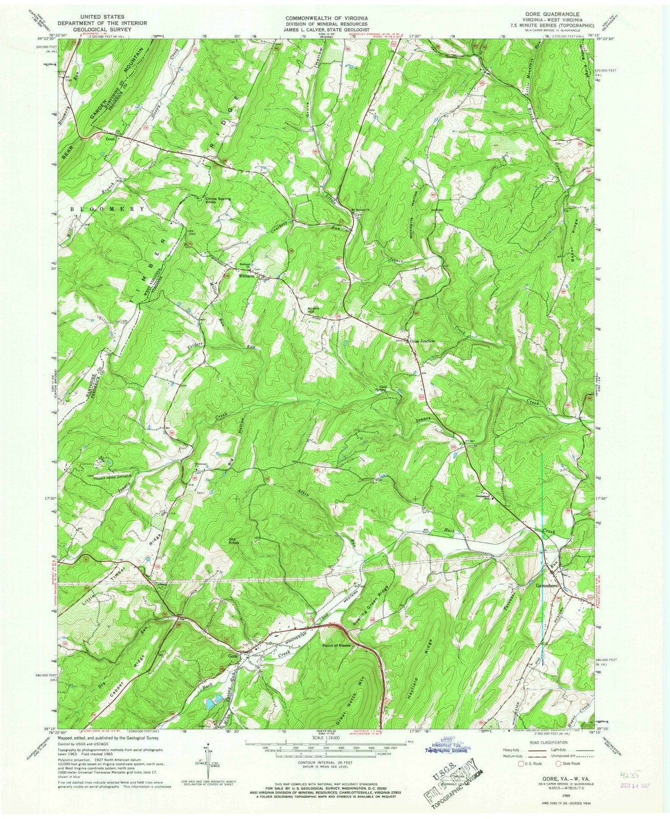 1965 Gore, VA - Virginia - USGS Topographic Map