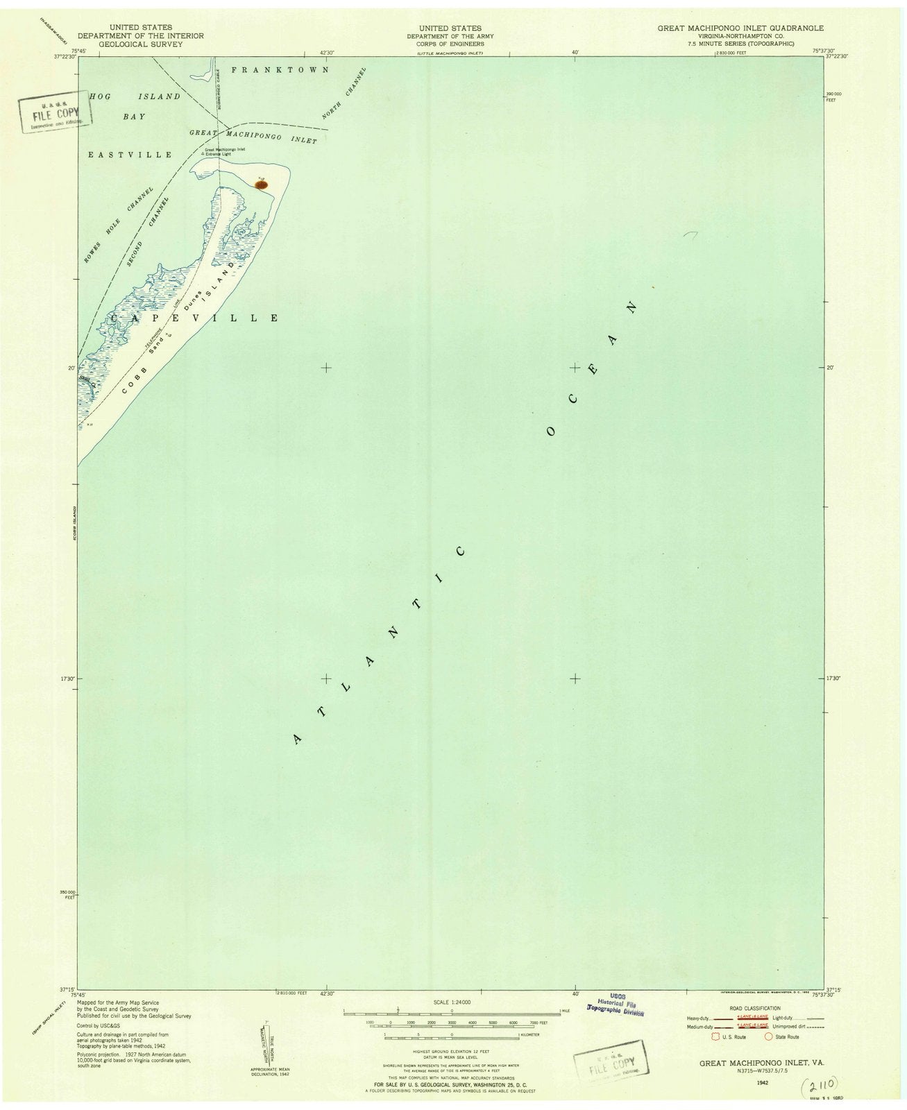 1942 Great Machipongo Inlet, VA - Virginia - USGS Topographic Map