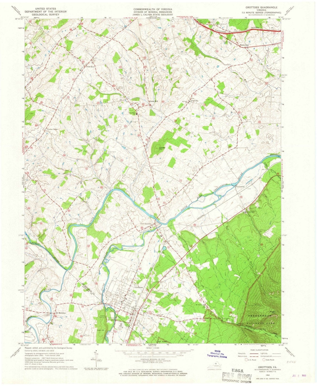 1964 Grottoes, VA - Virginia - USGS Topographic Map
