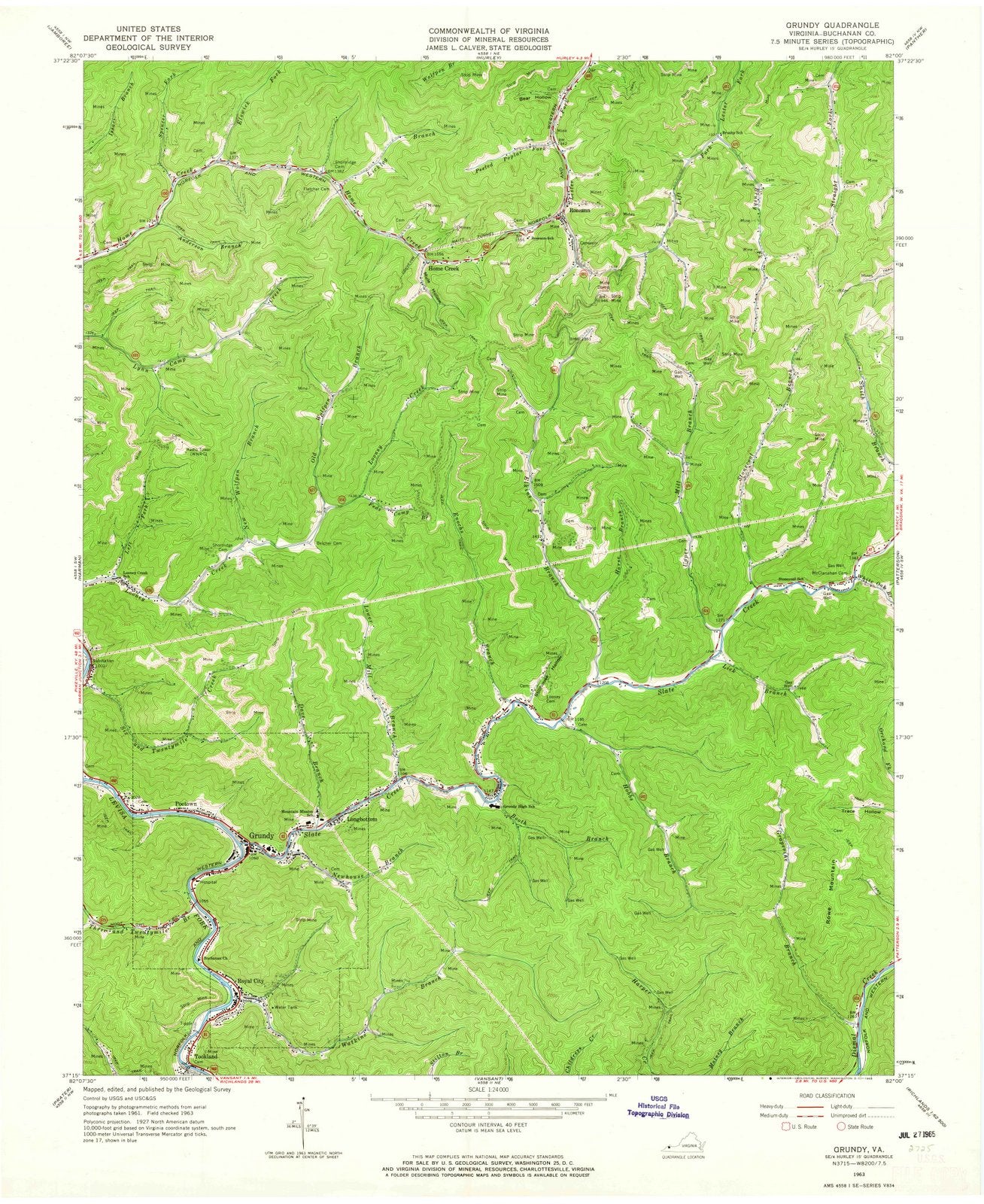 1963 Grundy, VA - Virginia - USGS Topographic Map