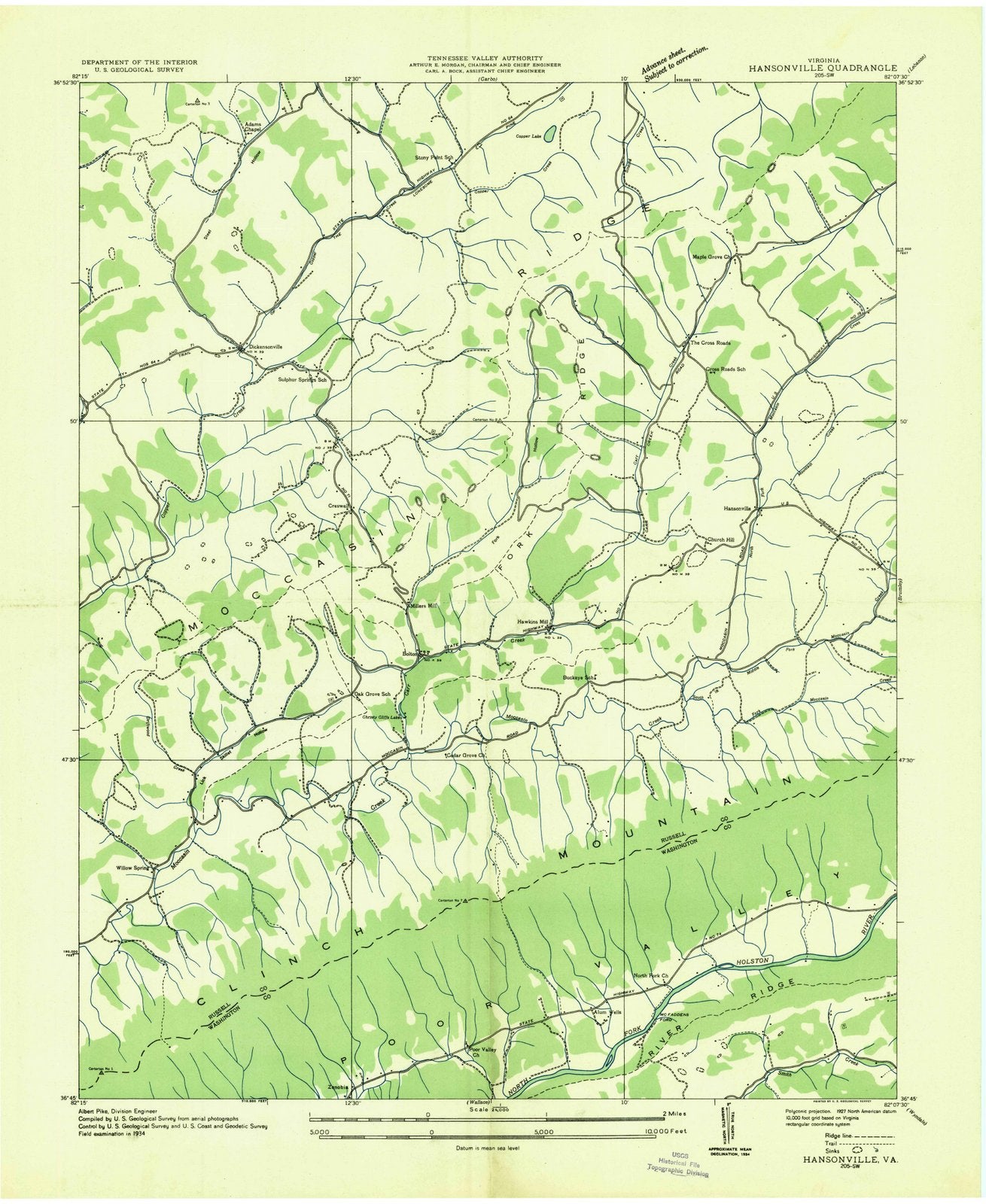 1934 Hansonville, VA - Virginia - USGS Topographic Map