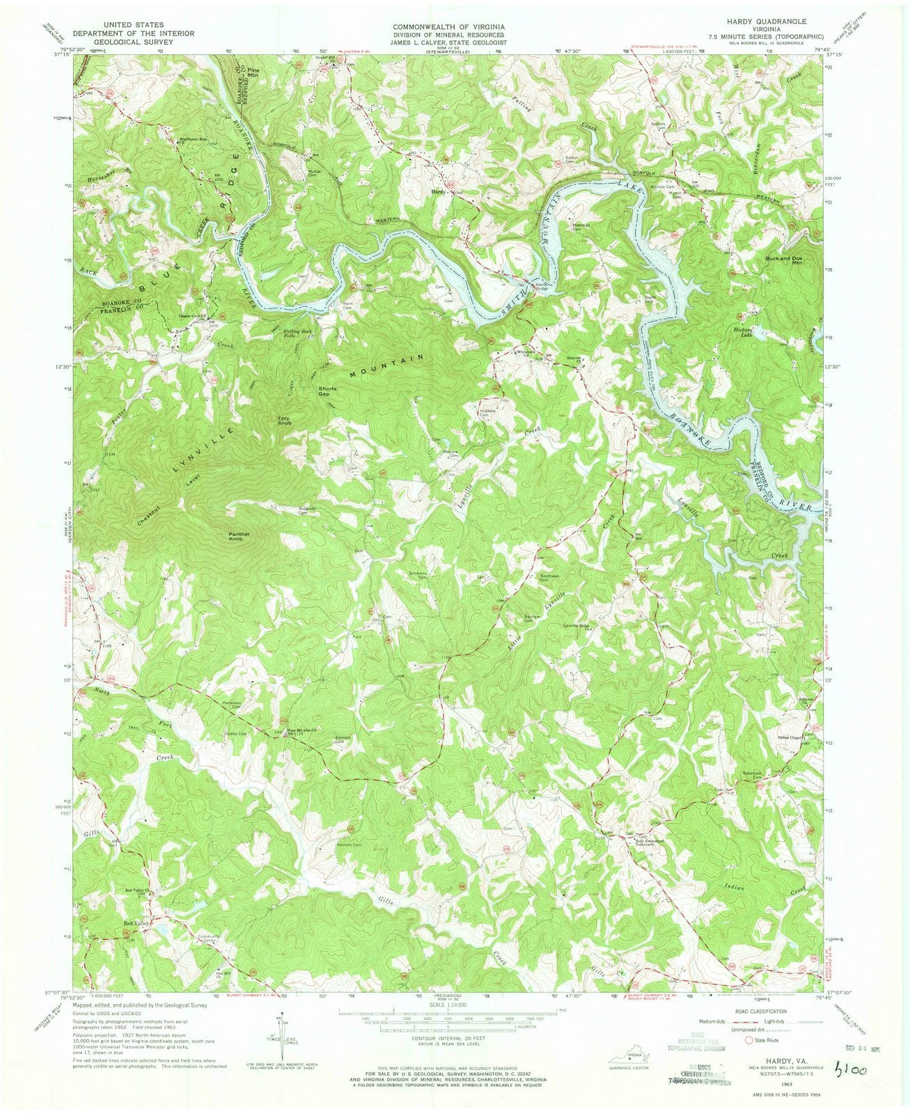 1963 Hardy, VA - Virginia - USGS Topographic Map