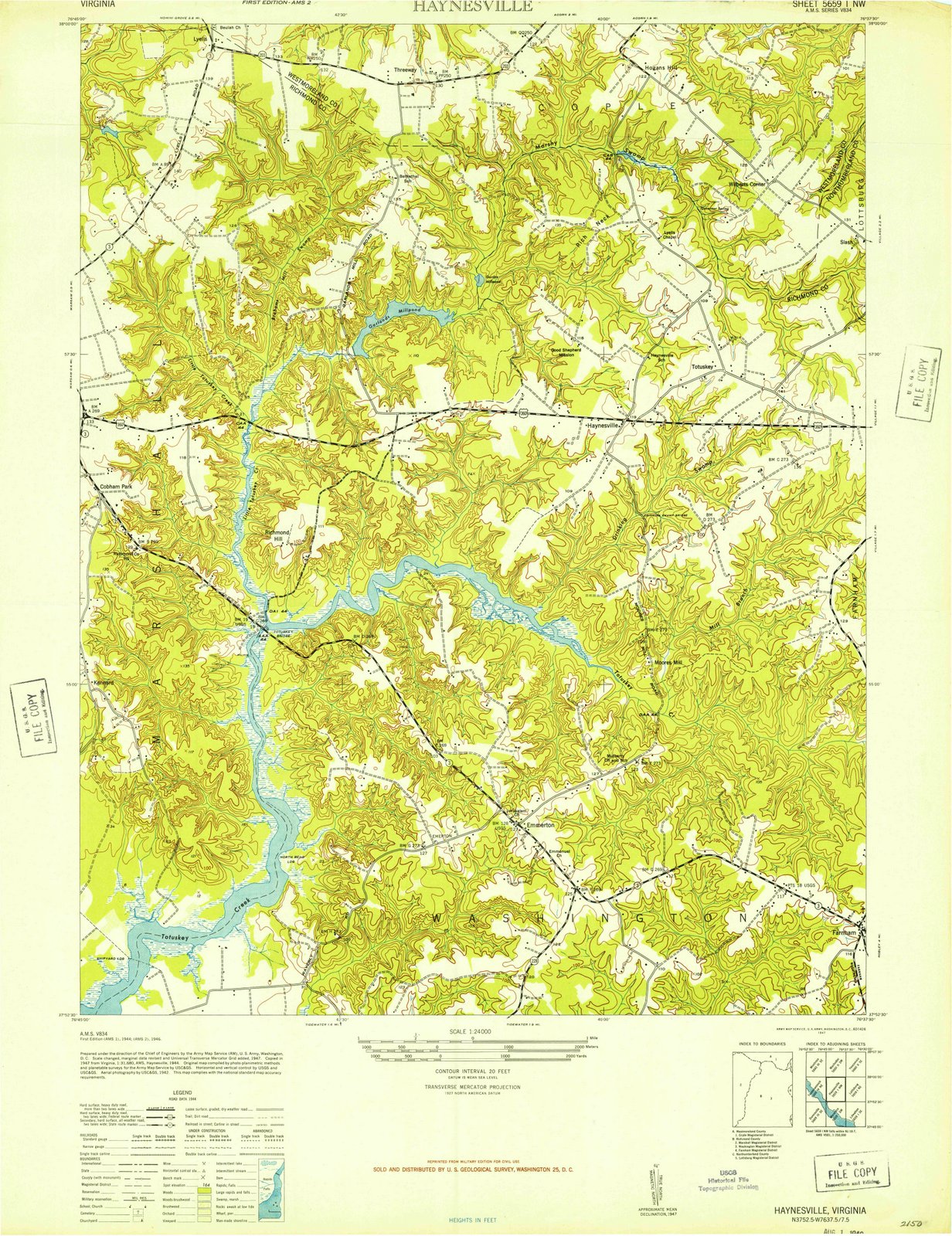 1947 Haynesville, VA - Virginia - USGS Topographic Map