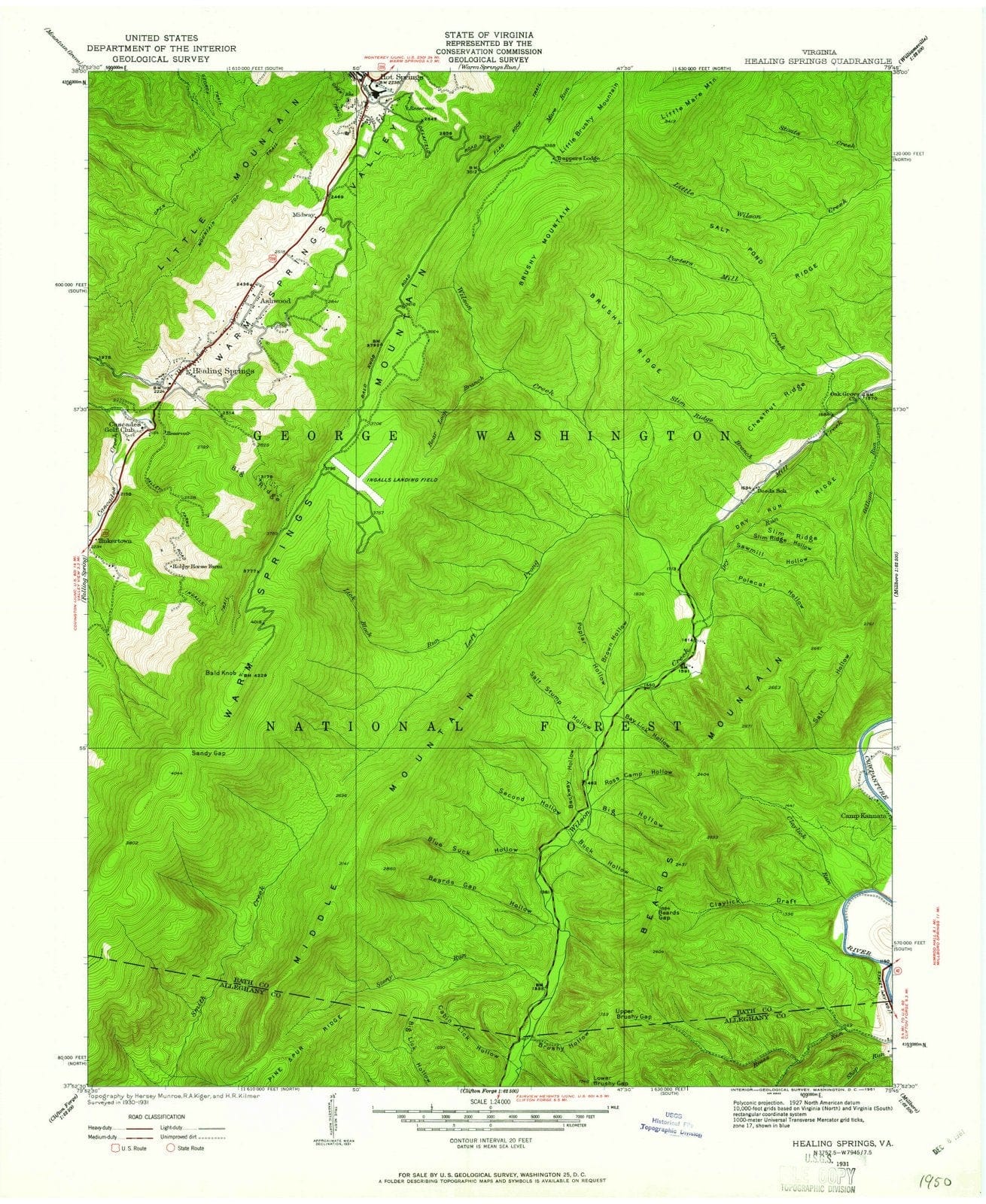 1931 Healing Springs, VA - Virginia - USGS Topographic Map