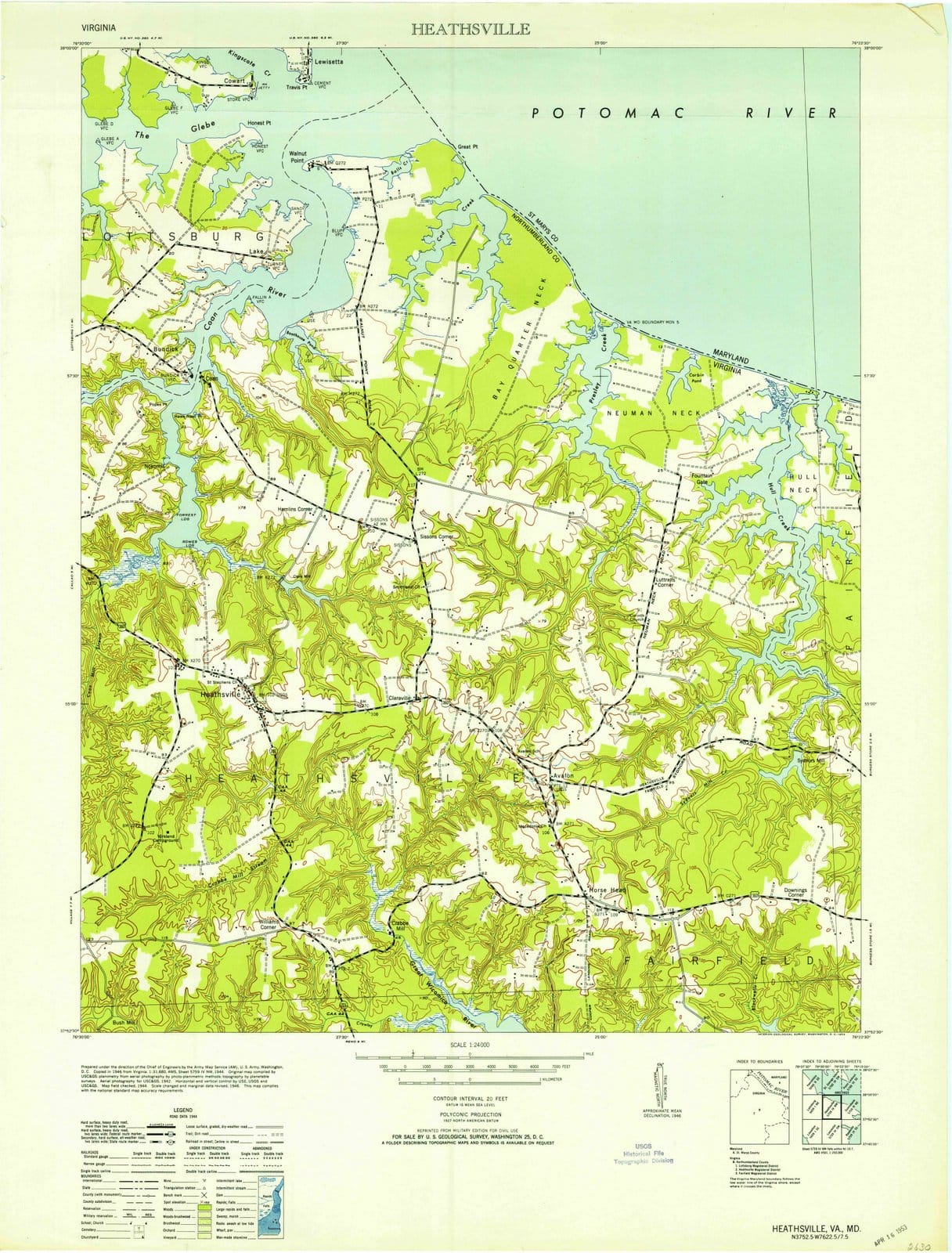 1953 Heathsville, VA - Virginia - USGS Topographic Map